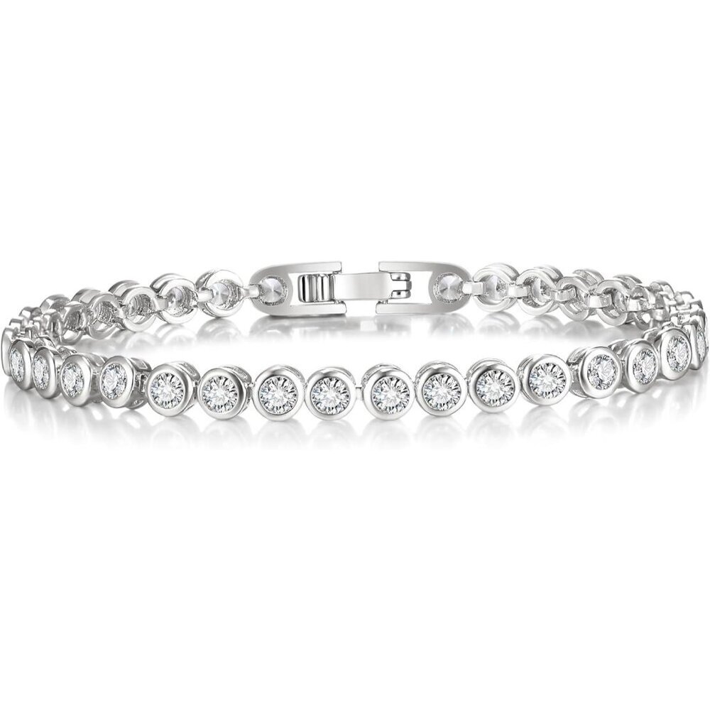 Women's Silver Dainty Trendy Adjustable Tennis Bracelet Jewelry Lobster Claw